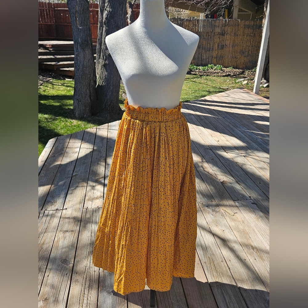 High Elastic Waisted Casual Skirt Pleated Floral/Solid Midi Skirts with Pockets